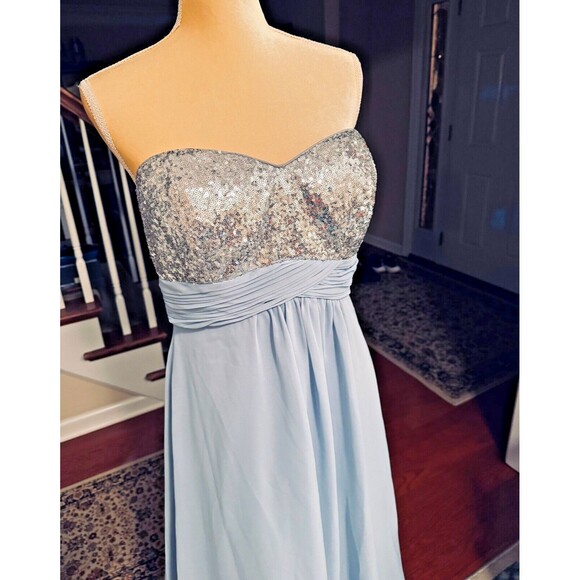 Christina Wu Formal Dress Sz 12 Silver Sequin Bodice Misty Blue Chiffon Party - Picture 10 of 12
